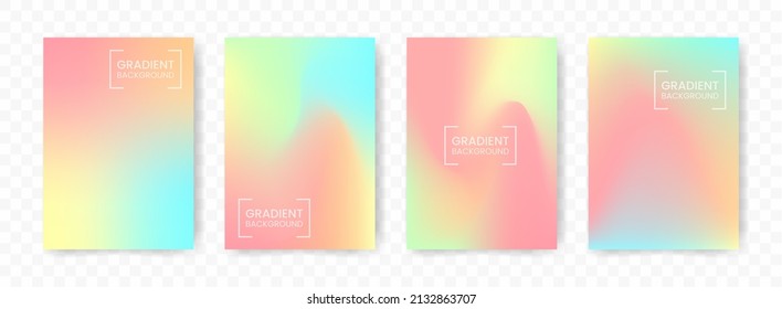 Vector illustration abstract 4 shapes  pink  yellow  blue  green mesh gradient background transparent background(PNG)  A4 sized template  editable vector 