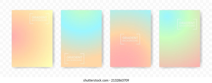 Vector illustration of abstract 4 shapes. pink, yellow, blue, green radial gradient background on transparent background(PNG). A4 sized template. editable vector.