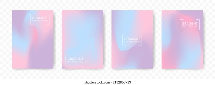 Vector illustration of abstract 4 shapes. purple, blue, pink mesh gradient background on transparent background(PNG). A4 sized template. editable vector.