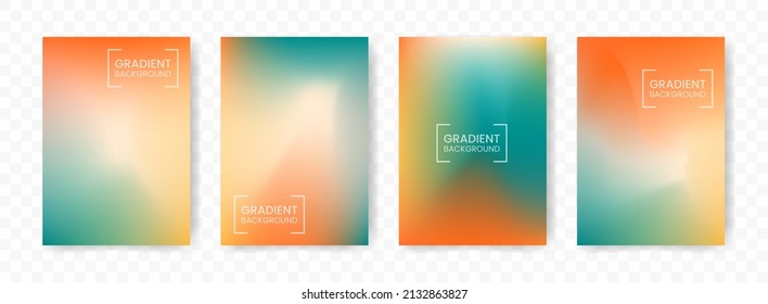 Vector illustration of abstract 4 shapes. green, yellow, orange mesh gradient background on transparent background(PNG). A4 sized template. editable vector.