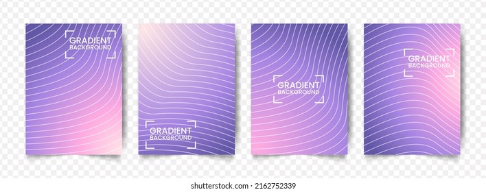 Vector illustration of abstract 4 shapes. purple, pink line  gradient background on transparent background(PNG). A4 sized template. editable vector.