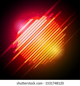 Vector illustration abstract  80s retro neon glowing sun with glitch effect. 