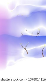 Vector illustration of an abstract alien forest on a fluid colorful background. Liquid color backdrop consisting of multicolored fluid curves smoothly flowing into each other. Beautiful wavy wallpaper