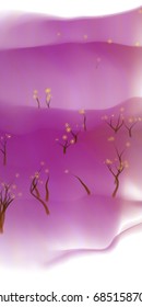 Vector illustration of an abstract alien forest on a fluid colorful background. Fantasy landscape