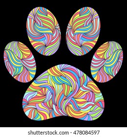 Vector illustration of abstract animal paw print on black background