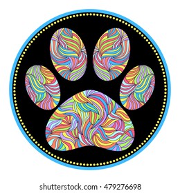 Vector illustration of abstract animal paw print on black background