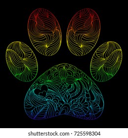 vector illustration of abstract animal paw print on black background
