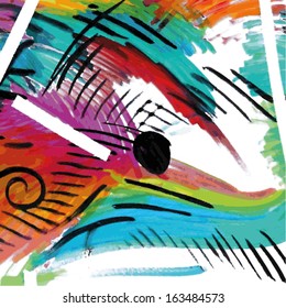 Vector illustration of an abstract aquarelle painting. Collage colorful hand drawn image.