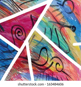 Vector illustration of an abstract aquarelle painting. Collage colorful hand drawn image.