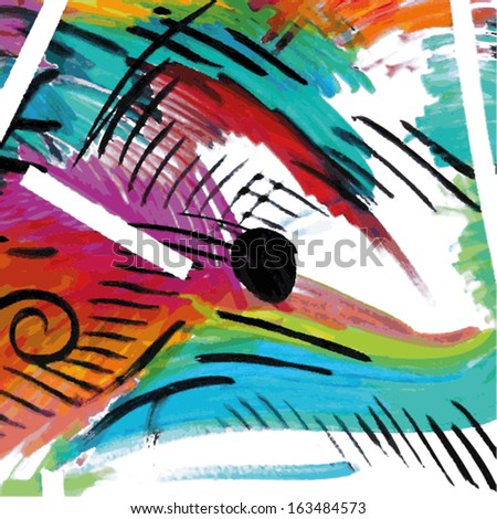 Vector illustration of an abstract aquarelle painting. Collage colorful hand drawn image.