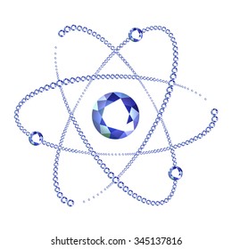 Vector illustration: abstract atom made of blue diamonds isolated on white background