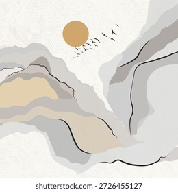 Vektorgrafik einer abstrakten Hintergrundkunst mit Sonne und Vögeln 