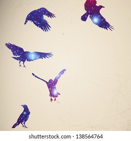 Vector Illustration of an Abstract Background with Birds