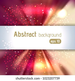 Vector illustration of abstract background with blurred magic light rays, vector illustration. Red, beige, white colors.