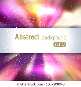 Vector illustration of abstract background with blurred magic light rays, vector illustration. Pink, orange, white colors.