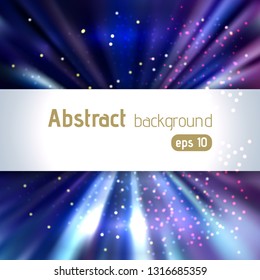 Vector illustration of abstract background with blurred magic light rays, vector illustration. Dark blue, purple colors.