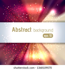 Vector illustration of abstract background with blurred magic light rays, vector illustration. Purple, beige, yellow, red colors.