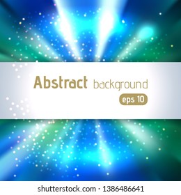 Vector illustration of abstract background with blurred magic light rays, vector illustration. Blue, green, white colors.