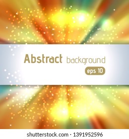 Vector illustration of abstract background with blurred magic light rays, vector illustration. Yellow, orange colors.