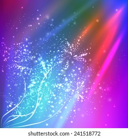 Vector illustration of abstract background with blurred magic neon light rays.