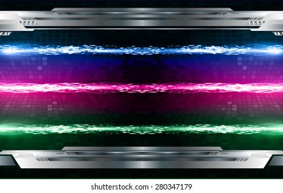 Vector illustration of abstract background with blurred magic neon blue pink green light rays.  Technology background for computer graphic website internet and business. circuit. silver