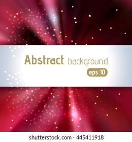 Vector illustration of abstract background with blurred magic light rays. Dark red color. 