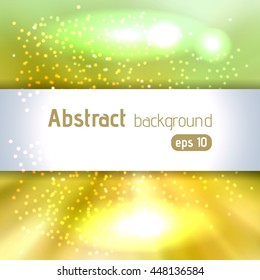 Vector illustration of abstract background with blurred magic light rays, vector illustration. Yellow, green colors. 
