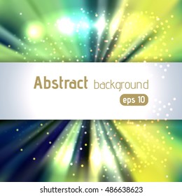 Vector illustration of abstract background with blurred magic light rays, vector illustration. Yellow, green, blue colors