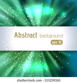 Vector illustration of abstract background with blurred magic light rays, vector illustration. Green color. 