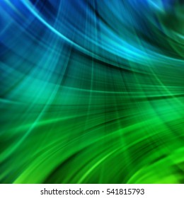 Vector illustration of abstract background with blurred light curved lines. Vector geometric illustration. Blue, green colors. 