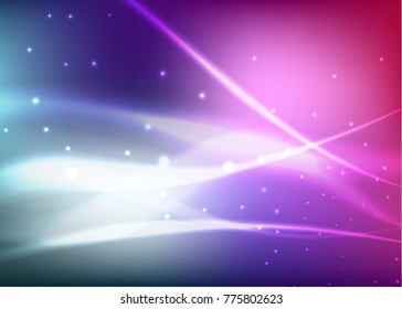Vector illustration of abstract background with blurred magic neon light curved lines