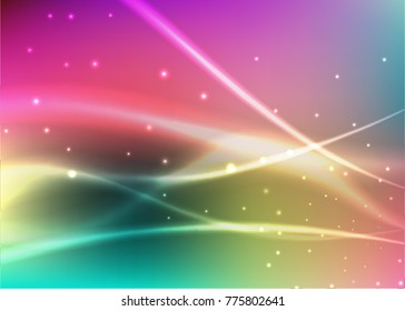 Vector illustration of abstract background with blurred magic neon light curved lines