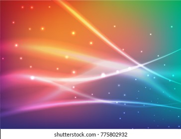 Vector illustration of abstract background with blurred magic neon light curved lines