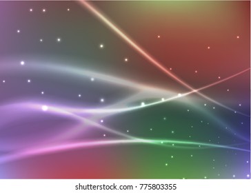 Vector illustration of abstract background with blurred magic neon light curved lines