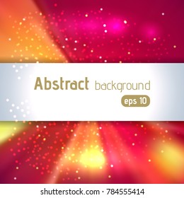 Vector illustration of abstract background with blurred magic light rays, vector illustration. Pink, red, orange colors.