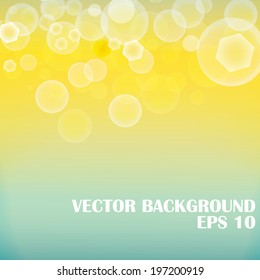 Vector illustration of an abstract background in bright yellow and blue colors with transparent bubbles.