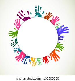 Vector Illustration of an Abstract Background with Colorful Hand prints