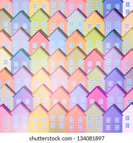 Vector Illustration of an Abstract Background with Colorful Paper Houses