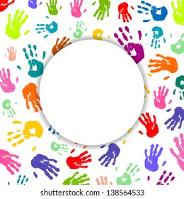 Vector Illustration of an Abstract Background with Colorful Hand prints