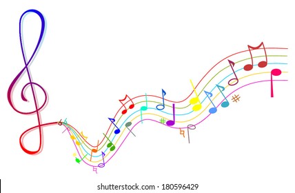 Vector Illustration of an Abstract Background with Colorful Music notes. Musical notes and signs sorted unbound - vector art image illustration eps10, isolated on white background