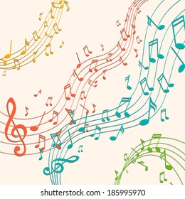 Vector Illustration of an Abstract Background with Colorful Music notes