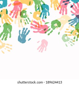 Vector Illustration of an Abstract Background with Colorful Hand prints