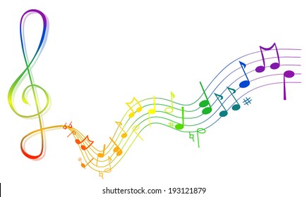 Vector Illustration of an Abstract Background with Colorful Music notes. Musical notes and signs sorted unbound - vector art image illustration eps10, isolated on white background 