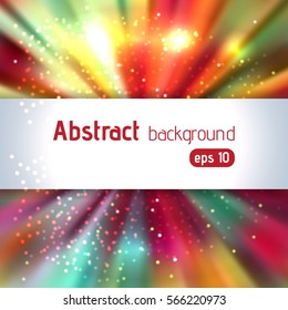 Vector illustration of abstract background with colorful blurred magic light rays, vector illustration. Red, green, yellow, orange colors