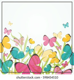 Vector Illustration of an Abstract Background with Colorful Butterflies