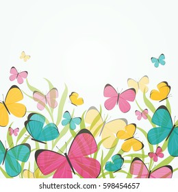 Vector Illustration of an Abstract Background with Colorful Butterflies