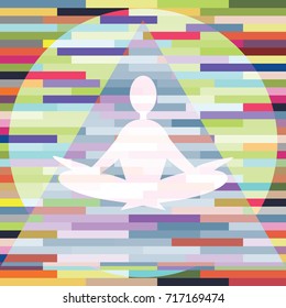 vector illustration of abstract background with colorful rectangles and yoga lotus posture silhouette in the middle for spiritual enlightenment and meditation abstract designs
