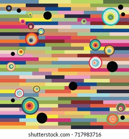 vector illustration of abstract background with colorful rectangles and concentric bright circles for mixed bright artistic backgrounds