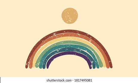 Ilustración vectorial. Antecedentes abstractos. Estilo contemporáneo. Arcoiris colorido. Textura gruesa. Papel de pared panorámico. Arte decorativo, cielo despejado con sol. Elementos de diseño dibujados a mano con doodle.  