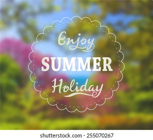 Vector illustration of abstract background for design. Ecology label and Eco design. Spring flowering plants. Blossoming. Tropical plants. Blurred nature background. Template for poster. EPS 8.